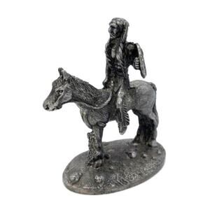 Vintage Metzke Pewter Native American on Horse Figurine USA 1994